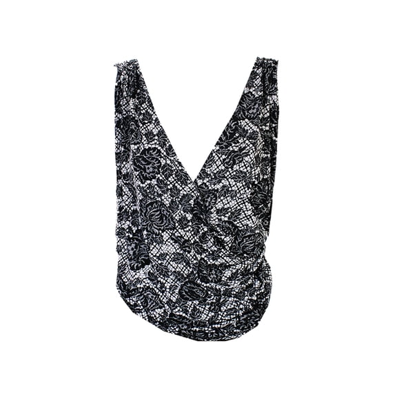 Studio M Womens Black Lace-Print Crossover Front Top M
