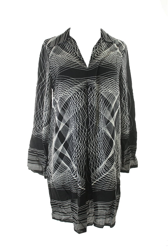 Womens Black Printed Pleat-Front Shift Dress L