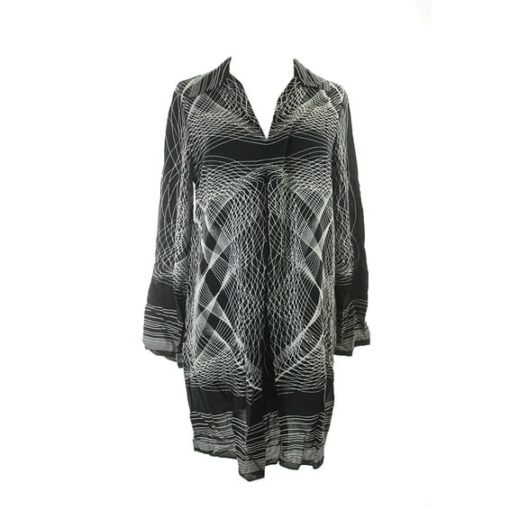 Studio M Womens Black Printed Pleat-Front Shift Dress L