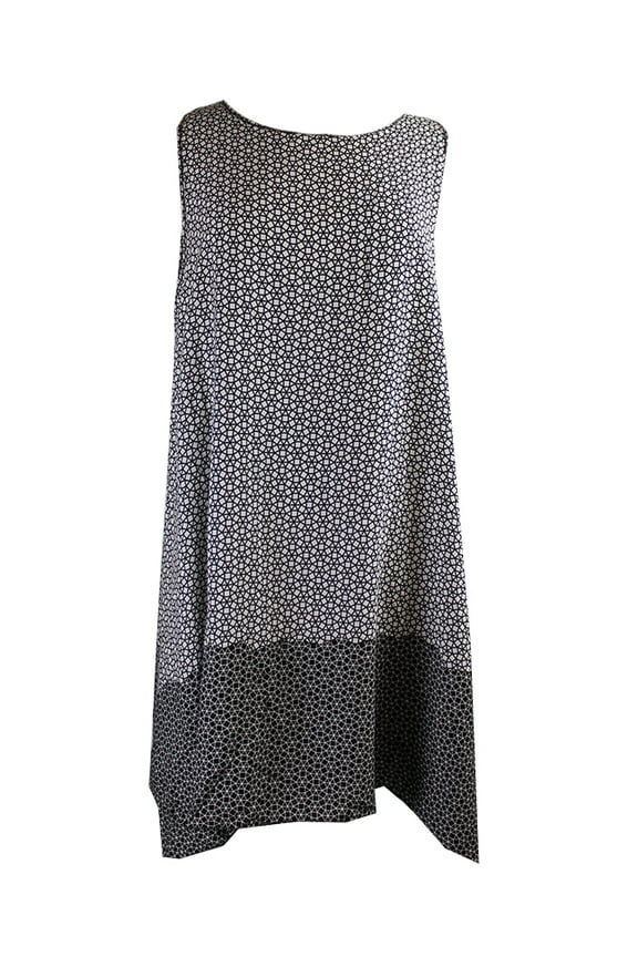 Womens Black White Sleeveless Printed Trapeze Dress M