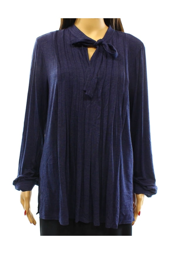 Womens Blue Heather Long-Sleeve Tie-Front Knit Top L