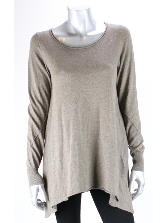 Womens Brown Heather Long-Sleeve Asymmetric Hem Crew Neck Sweater S