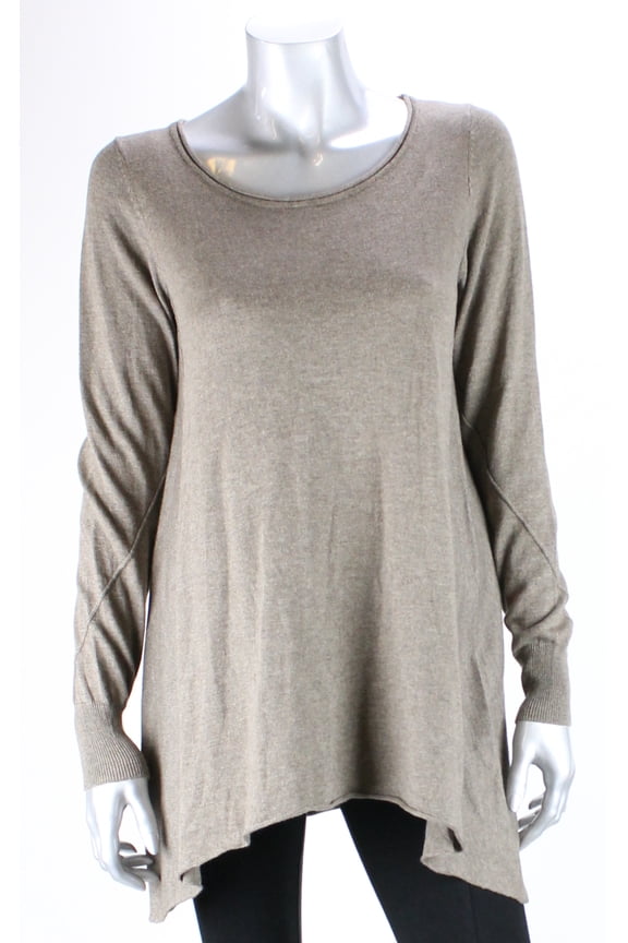 Womens Brown Heather Long-Sleeve Asymmetric Hem Crew Neck Sweater S
