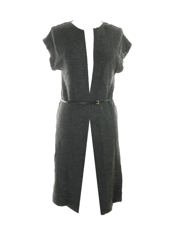 Womens Charcoal Sleeveless Slit-Side Long Cardigan XS