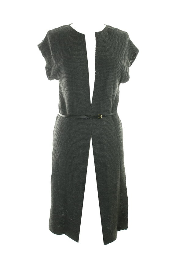 Womens Charcoal Sleeveless Slit-Side Long Cardigan XS