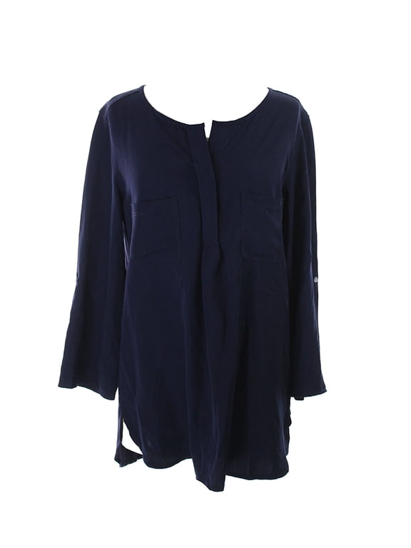 Womens Dark Navy Roll-Tab-Sleeve Tunic XS