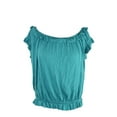 thumbnail image 1 of Studio M Womens Green Short-Sleeve Ruffle-Trim Top L, 1 of 1