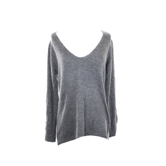 Studio M Womens Grey Heather Long-Sleeve V-Neck Sweater M