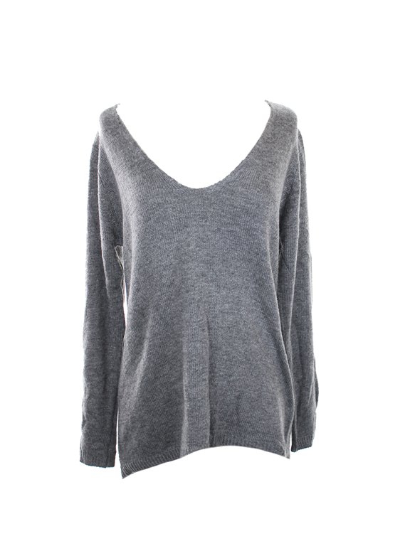 Womens Grey Heather Long-Sleeve V-Neck Sweater M