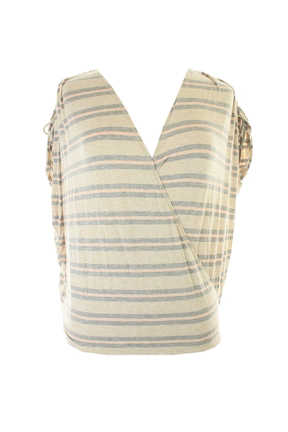 Womens Grey Shoulder-Tie Striped Faux-Wrap Top M
