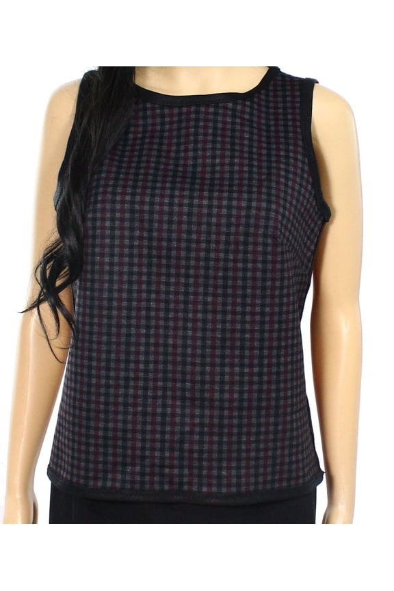 Womens Grey Sleeveless Checked Knit Top L