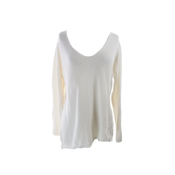Studio M Womens Ivory Long-Sleeve V-Neck Open Knit Sweater L