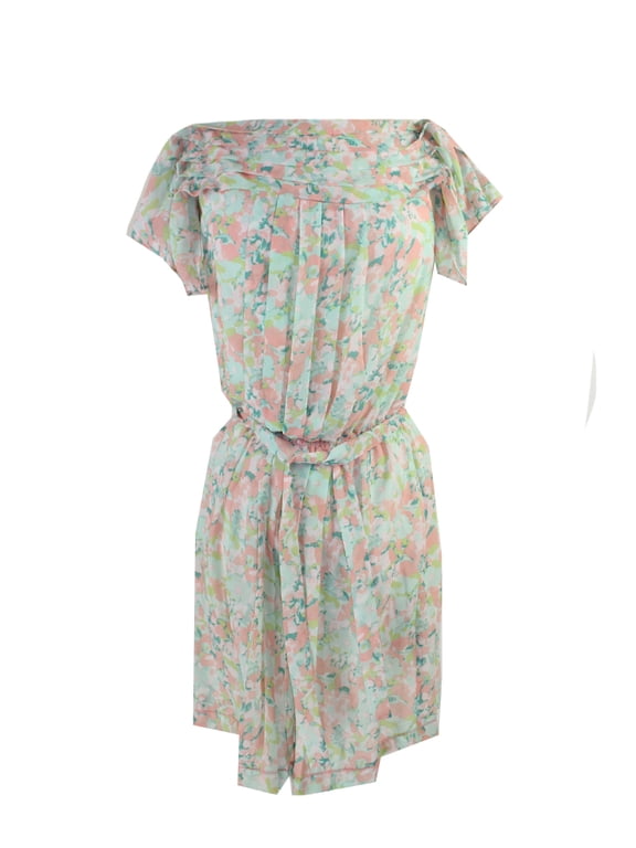 Womens Mint Floral Print Flutter Sleeve Belted Dress S