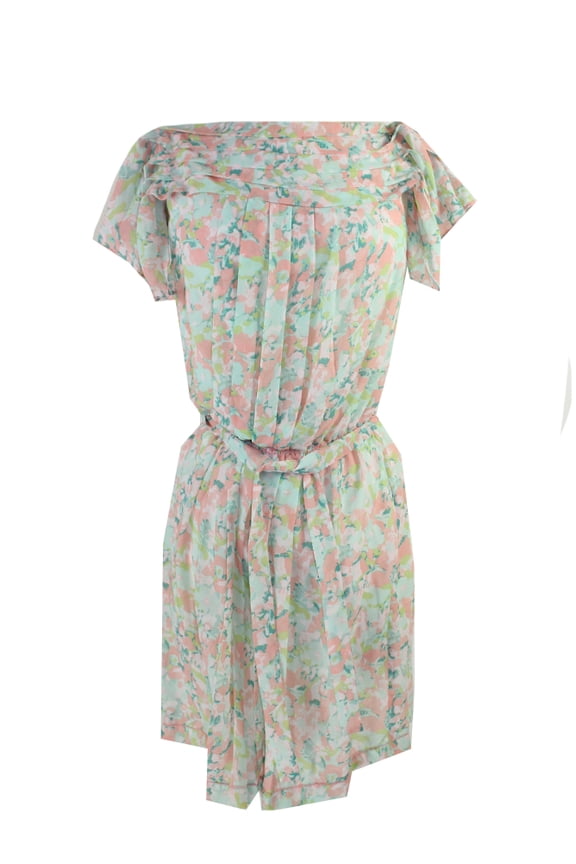 Womens Mint Floral Print Flutter Sleeve Belted Dress S