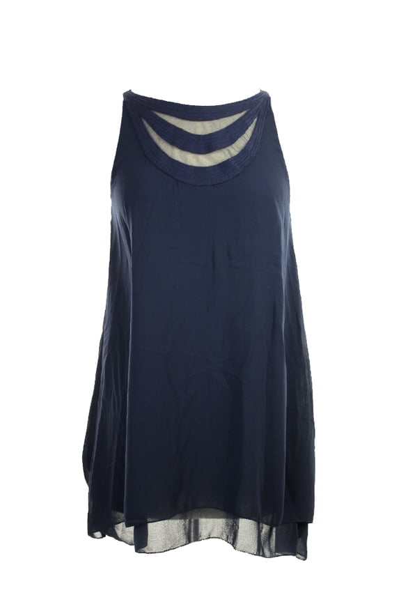 Womens Navy Sleeveless Embroidered Neck Top XS