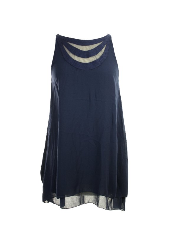 Womens Navy Sleeveless Embroidered Neck Top XS
