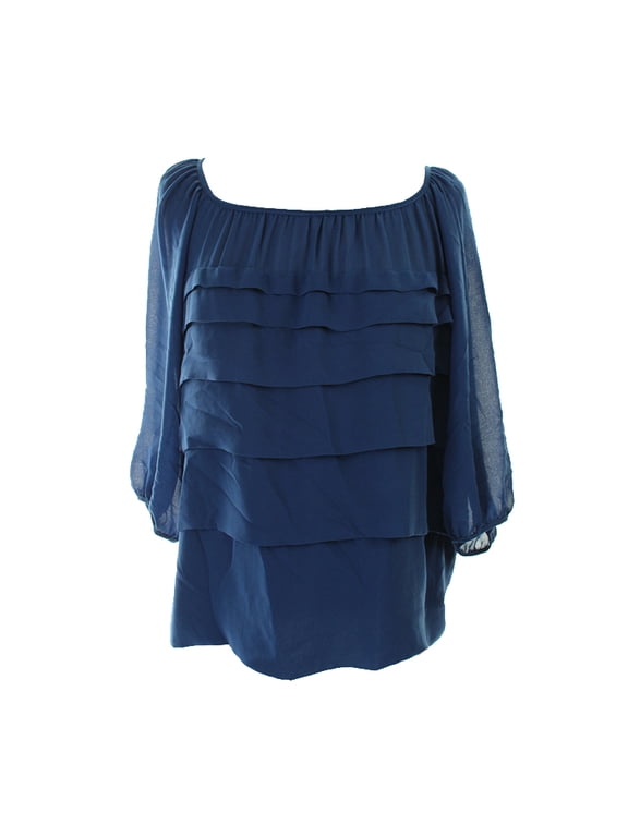 Womens Royal /-Sleeve Shutter-Pleat Blouse M