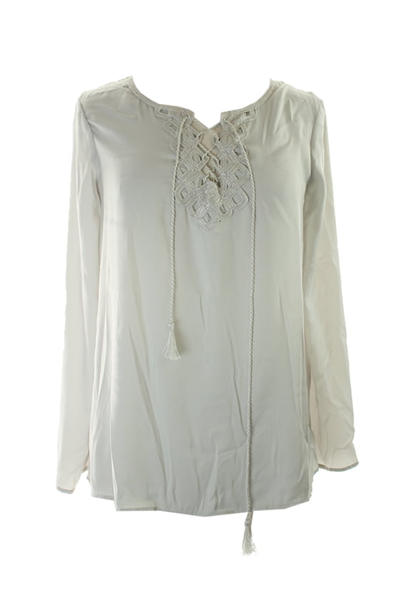 Womens Soft Grey Long-Sleeve Lace Up Blouse M