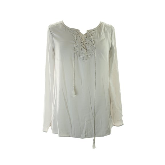 Studio M Womens Soft Grey Long-Sleeve Lace Up Blouse M