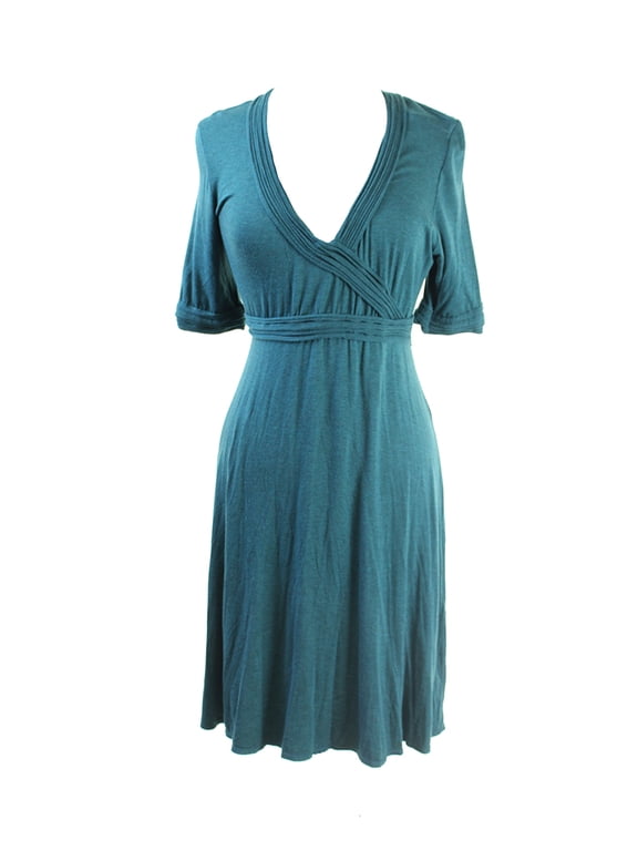 Womens Teal /-Sleeve Textured Hi-Low Rayon Dress Regular