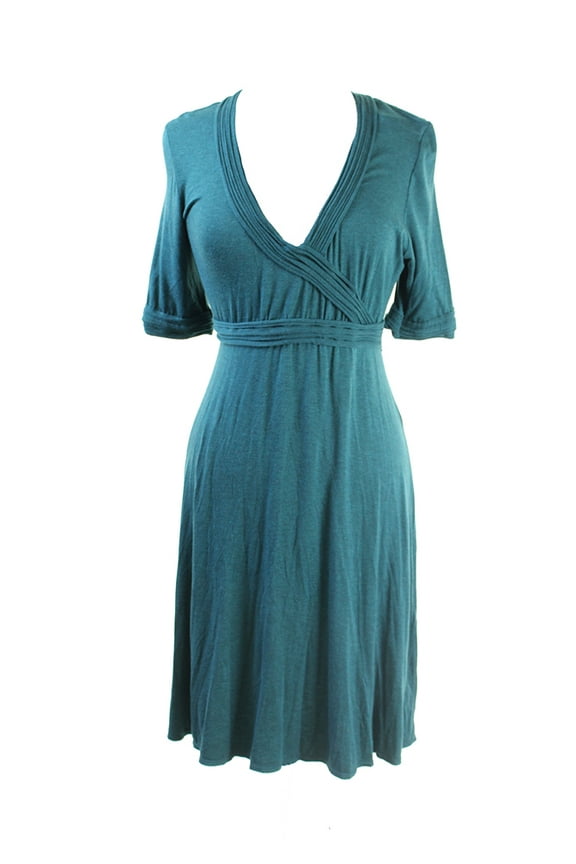 Womens Teal /-Sleeve Textured Hi-Low Rayon Dress Regular