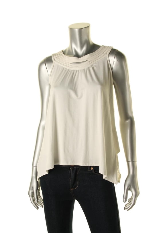 Womens White Sleeveless Solid Rayon Jersey Tank S