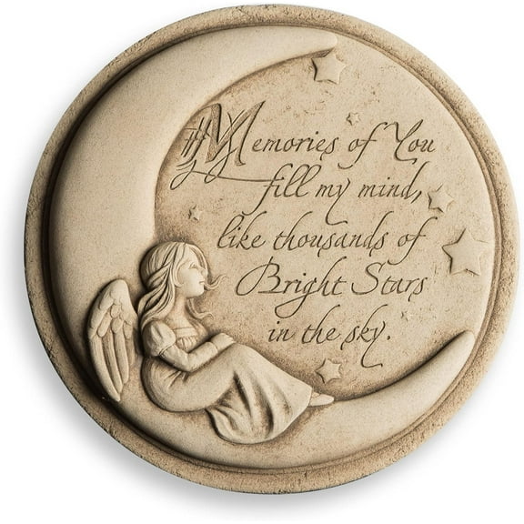 Studio Memories of You - Moon Stepping Stone for Memorial of Loved Ones, Rememberance and Sympathy Plaque for Funeral or Celebration of Life, Moon with Angel Garden Decor