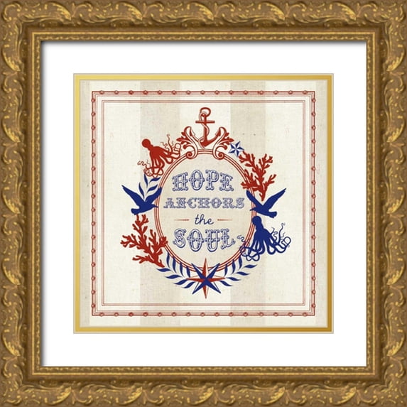 Studio Mousseau 12x12 Gold Ornate Wood Framed with Double Matting Museum Art Print Titled - Nautical Wisdom II