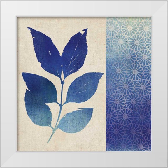 Studio Mousseau 12x12 White Modern Wood Framed Museum Art Print Titled - Indigo Leaves I