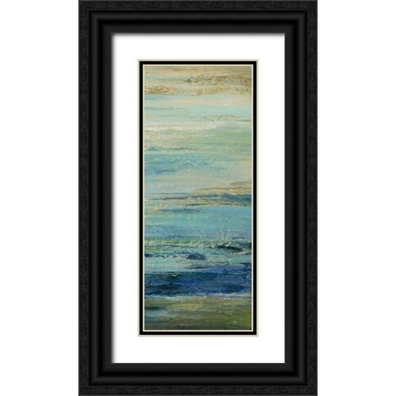Studio Nova 10x18 Black Ornate Wood Framed with Double Matting Museum Art Print Titled - Blue Indigo Panel II
