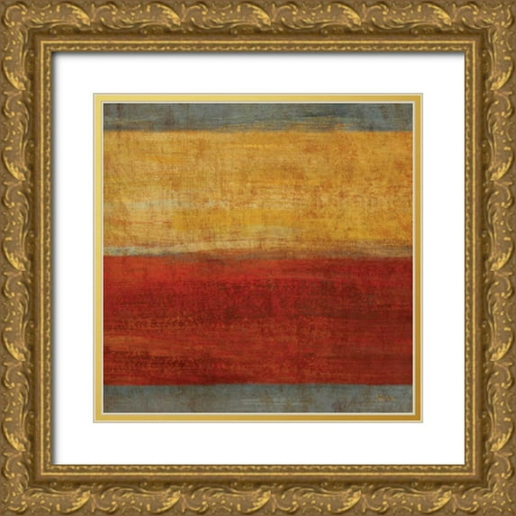 Studio Nova 12x12 Gold Ornate Wood Framed with Double Matting Museum Art Print Titled - Abstract Stripe Square II