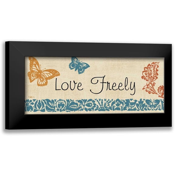 Studio Nova 14x8 Black Modern Framed Museum Art Print Titled - Blue Indigo Sentiment Panel II