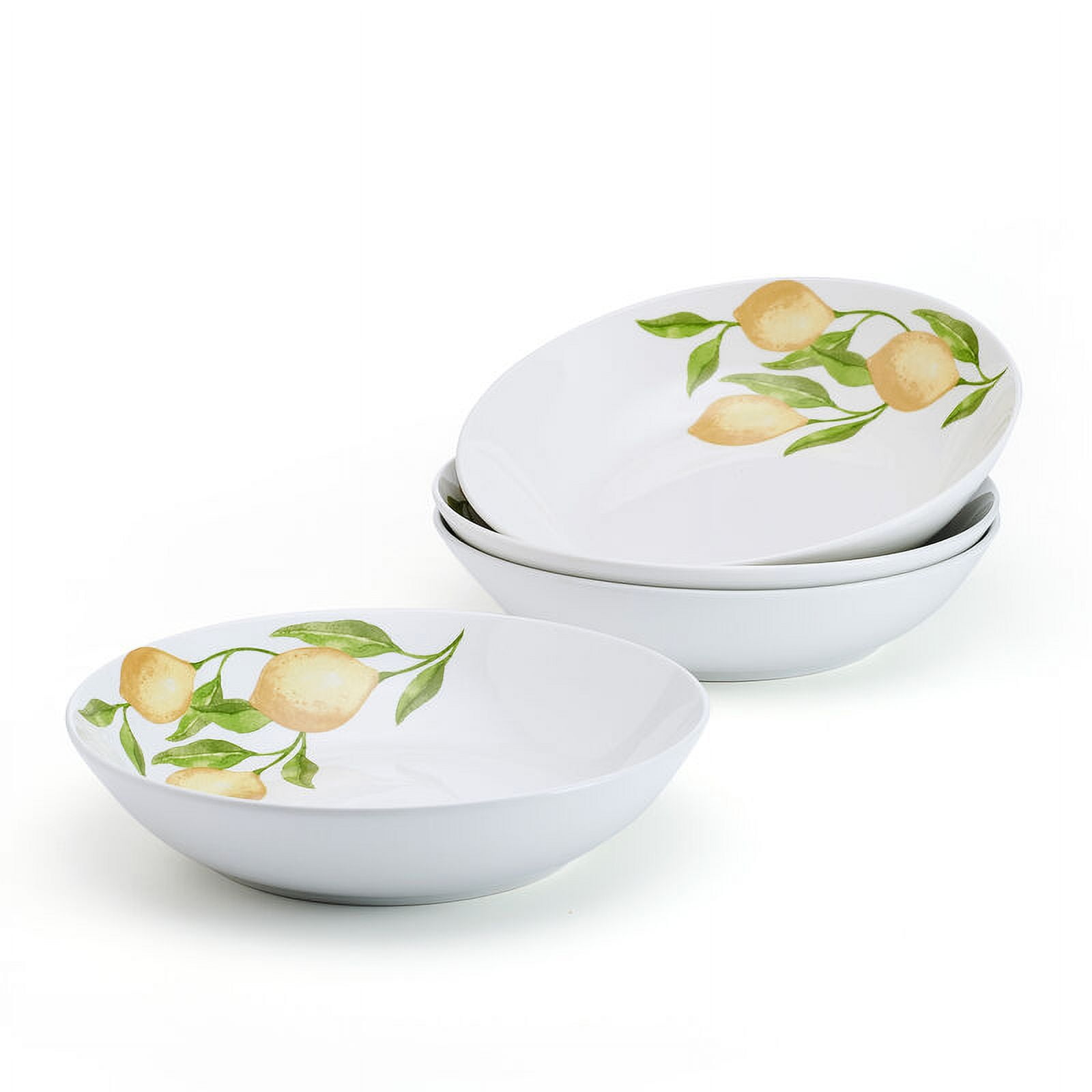 Countryside Lemons White Ceramic Pasta Bowls Set of 4