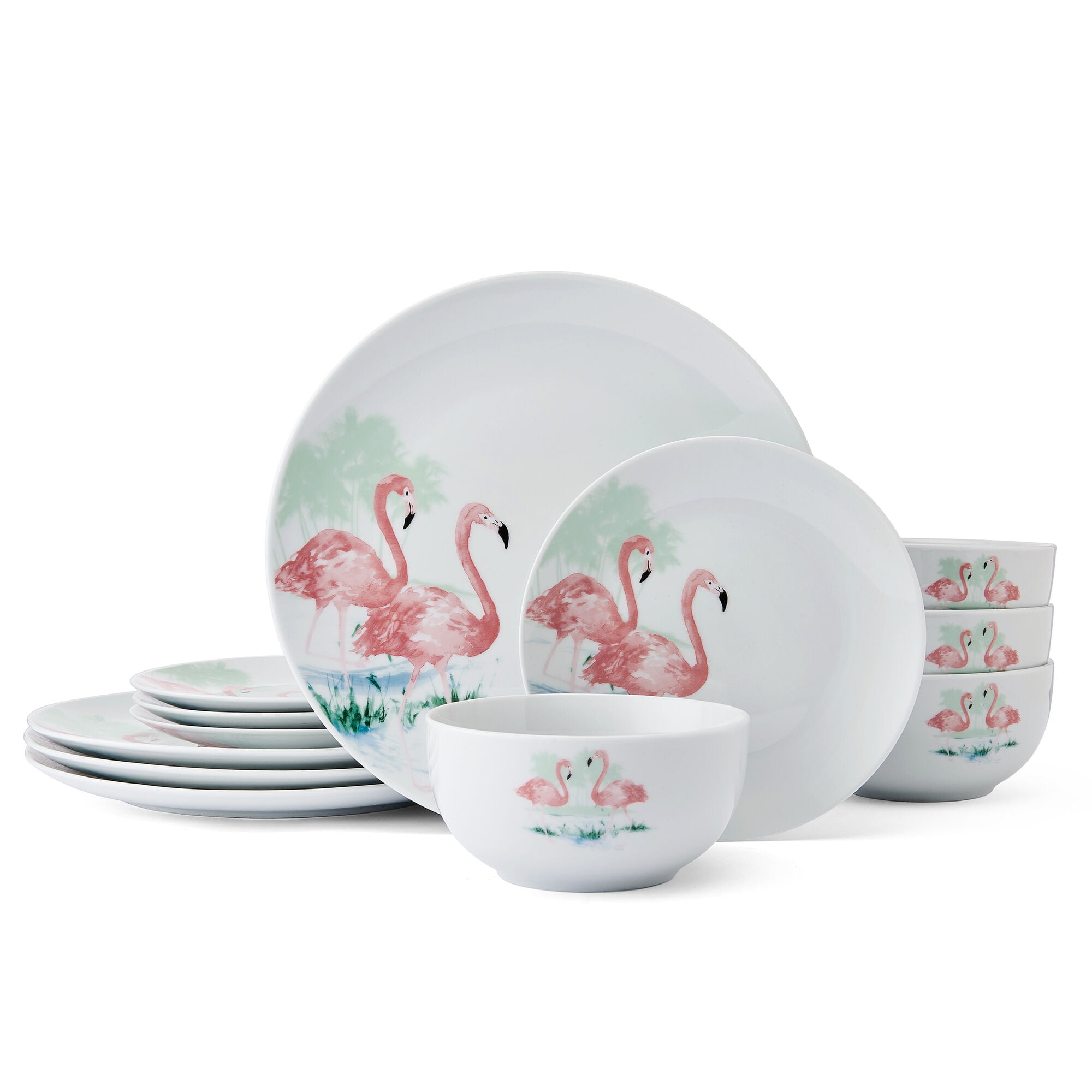 Studio Nova Flamingo Haven 12 Piece Porcelain Dinnerware Set White