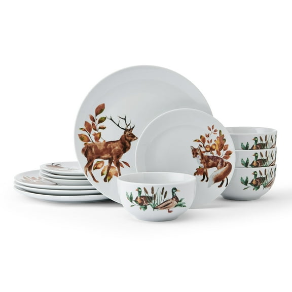 Studio Nova Woodland Wonders 12 Piece Porcelain Dinnerware Set White