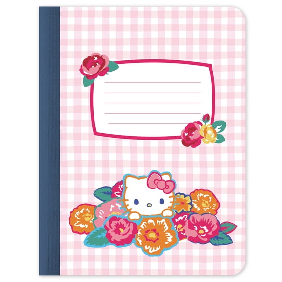 Studio Oh! Composition Notebook, 7.5" x 9.75", Hello Kitty Gingham Wildflowers