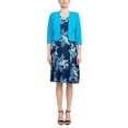 thumbnail image 1 of Studio One Crew Neck Sleeveless Bodycon Floral Print Chiffon Dress with 3/4 Sleeve Textured Bolero-BLUE MULTI / 4P, 1 of 10