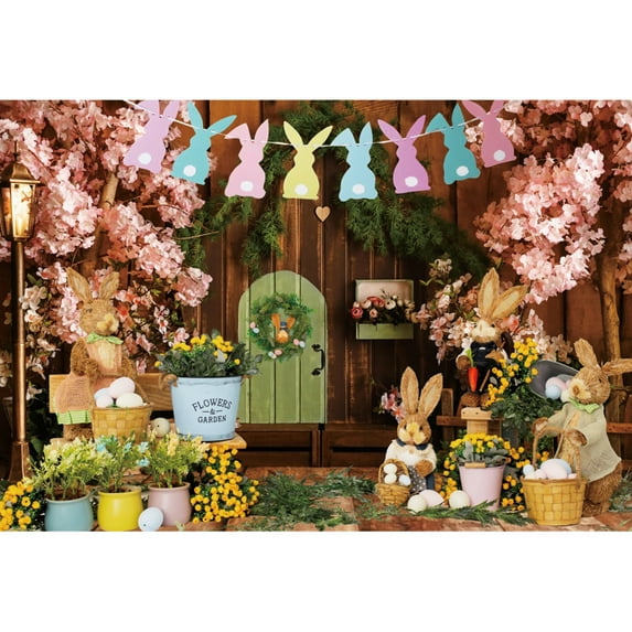 Studio Photo Background Photography Portrait Baby Bunny Eggs Colorful Grass Green Garden Spring Backdrop Board Wood Easter
