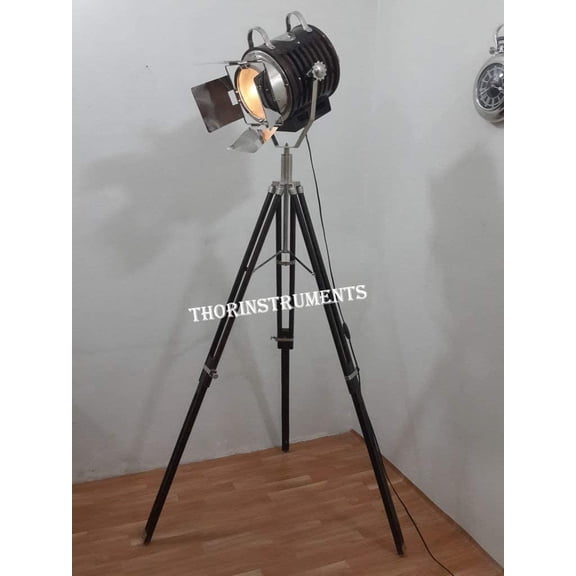 Studio Photography Chrome Studio Floor Lamp Searchlight Spot Light Wood Tripod Stand