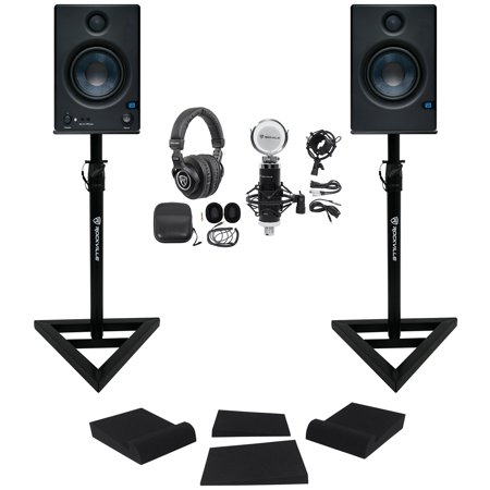Studio Recording Kit-Presonus Eris E5 BT 5" Monitors+Stands+Pads+Mic+Headphones