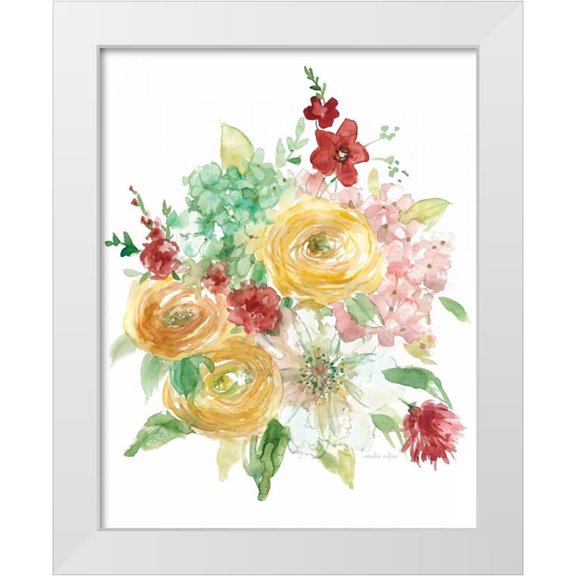 Studio Rofino 12x14 White Modern Wood Framed Museum Art Print Titled - Vintage Style Bouquet