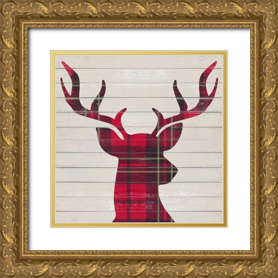 Studio, Sd Graphics 12x12 Gold Ornate Wood Framed with Double Matting Museum Art Print Titled - Plaid Christmas I