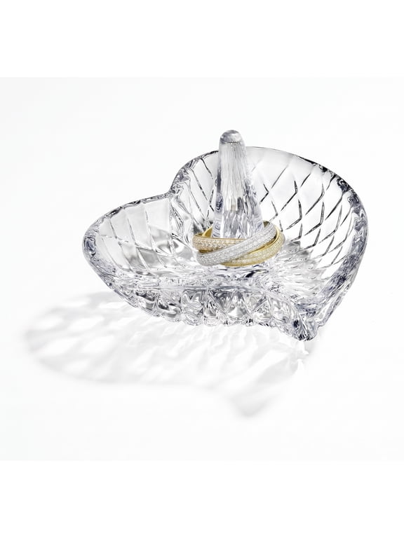 Godinger Jewelry Ring Holder, Curve Heart Shape Crystal Dish, Valentines Day Gifts for Her , Multicolor, 1 Count