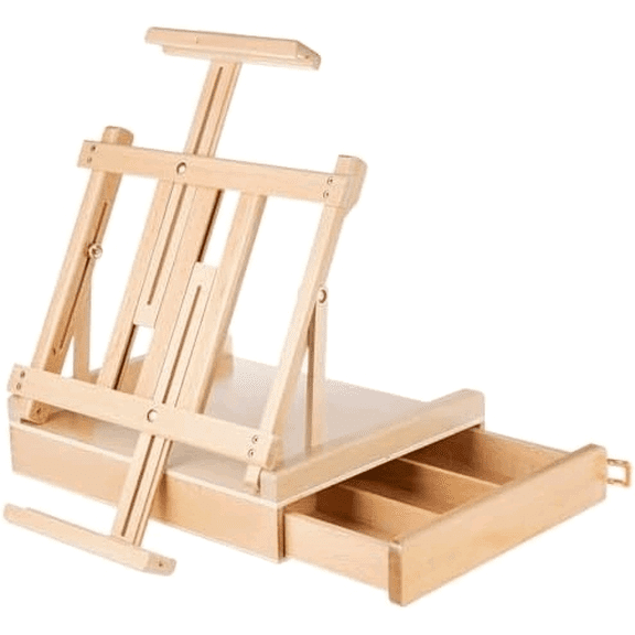 Studio Sketchbox Easel, Adjustable Beechwood Tabletop Easel Box for Painting, Portable Desktop Easel with Storage Drawer, Suitable for Beginners and Artists$$Office