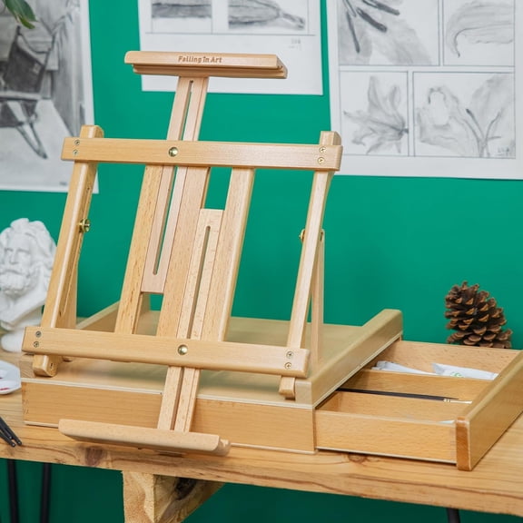 Studio Sketchbox Easel, Adjustable Beechwood Tabletop Easel Box with Storage Drawer for Painting