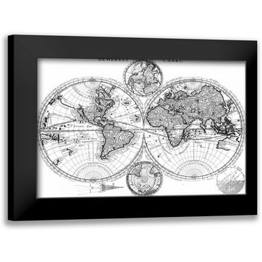 Studio W 14x11 Black Modern Framed Museum Art Print Titled - Custom World Map Blueprint
