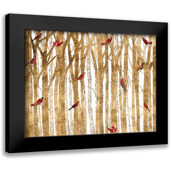 Studio W 14x12 Black Modern Framed Museum Art Print Titled - Red Bird Christmas Collection A