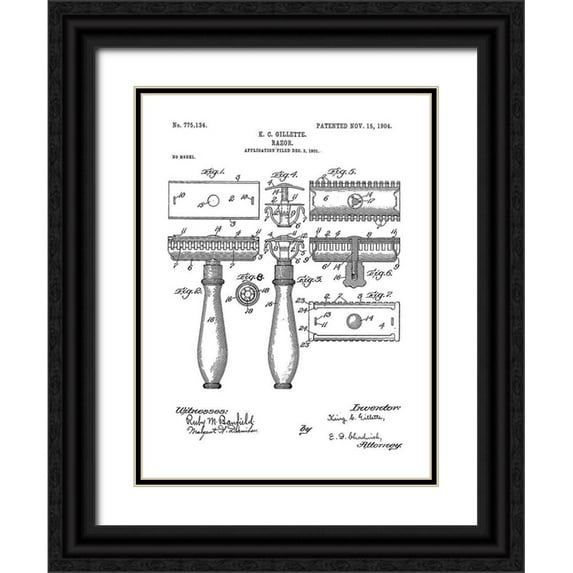 Studio W 15x18 Black Ornate Wood Framed with Double Matting Museum Art Print Titled - Bath Time Patents III