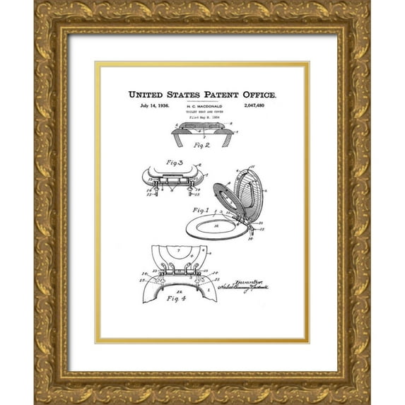 Studio W 15x18 Gold Ornate Wood Framed with Double Matting Museum Art Print Titled - Bath Time Patents V