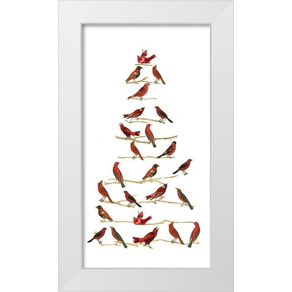 Studio W 19x32 White Modern Wood Framed Museum Art Print Titled - Red Bird Christmas Collection B